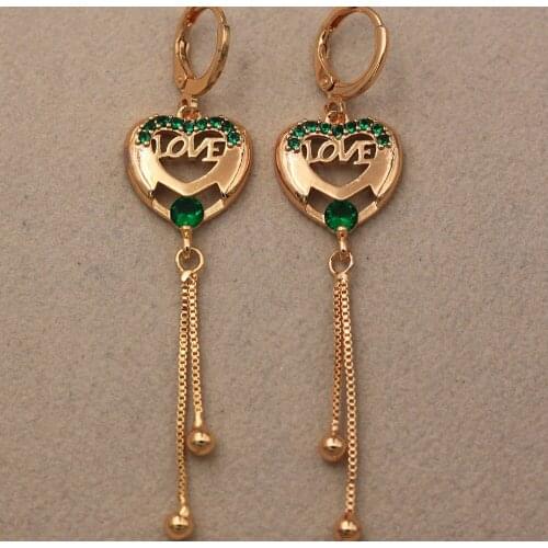 Dangle Drop Earrings Green Cubic Zirconia Copper Heart Earring For Women Fashion Jewelry Accessories Wedding Anniversary Gift