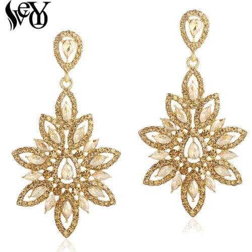 VEYO Dangle Earings for Women Leaf shape Crystal Earings Hollow out Full Rhinestone Fashion Jewelry Pendientes New Wholesale