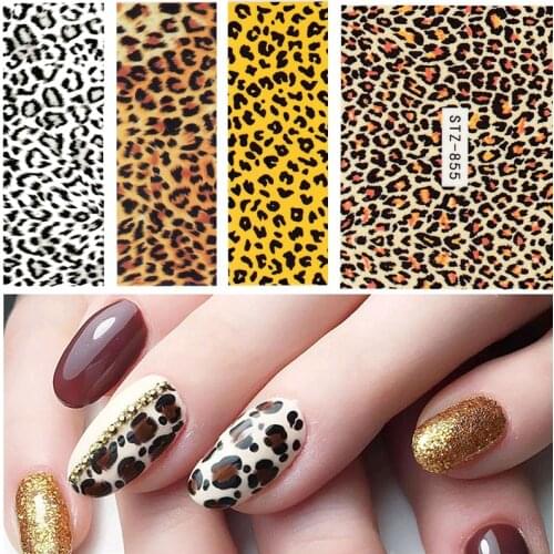 5 Sheets Water Transfer Nail Stickers Leopard Print Decals Animal Watermark Polish Wraps Tips Nail Art Decorations STZ846