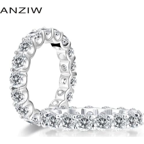 ANZIW 925 Sterling Silver Round Cut Full Eternity Ring for Women Sona Simulated Diamond Engagement Wedding Band Ring