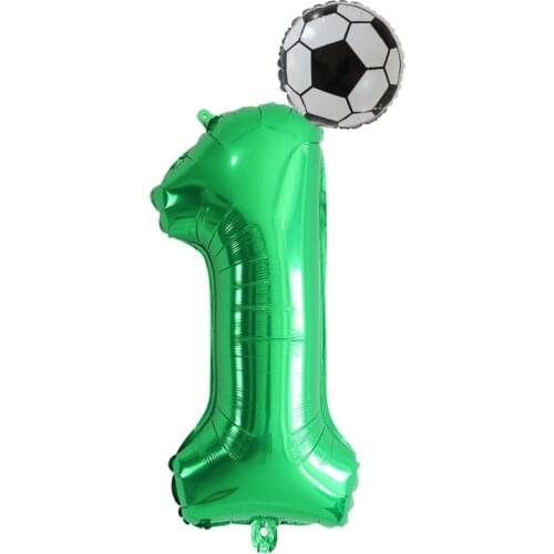 2Pcs Soccer Football Foil Balloons 30inch Green Number Balls Baby Boy 1 2 3 Year Birthday Party Decorations Kids Toys Air Globos