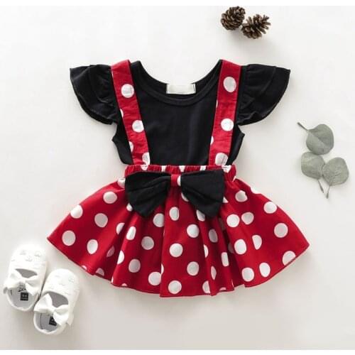 2pcs/set Summerl Baby Girl Sleeveless Wave Point Casua Tops And Suspender Skirt Kit Kids Two-piece Outfit Set
