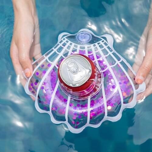 5 Pieces/Set Glitter Shell Drink Floats Cup Holder Inflatable Swim Pool Float Beach Party Toys Kids Adult Beverage Holders