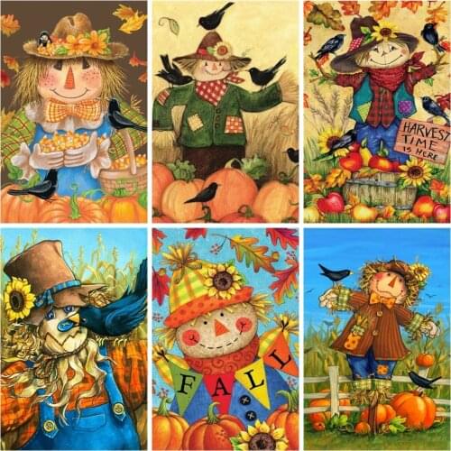 Huacan 5D Diamond Painting New Arrivals Scarecrow Pumpkin Diamond Mosaic Embroidery Cartoon Handicraft Halloween Decoration