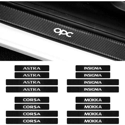 Car Styling 4PCS Carbon Fiber Door Plate Scuff Protection Stickers For Opel Astra H G J Corsa Insignia Antara Meriva vectra