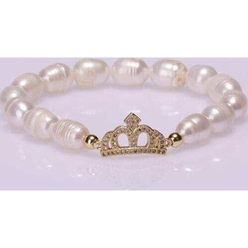 White Crown Copper Micro-inlaid Zircon Multi-style Accessories Connector Natural Freshwater Pearl Unisex Charms Bracelet Gift