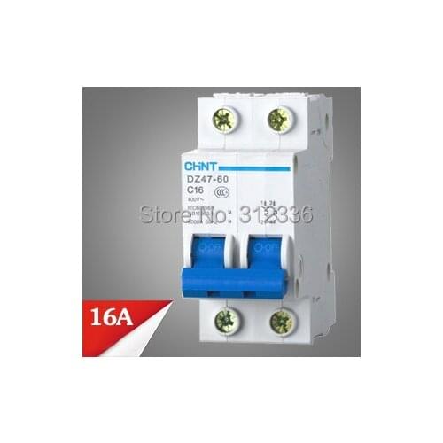 Free Shipping circuit breaker DZ47-60 C16 2P 16A 2 pole domestic C type small air switch unipolar Electric shock protection