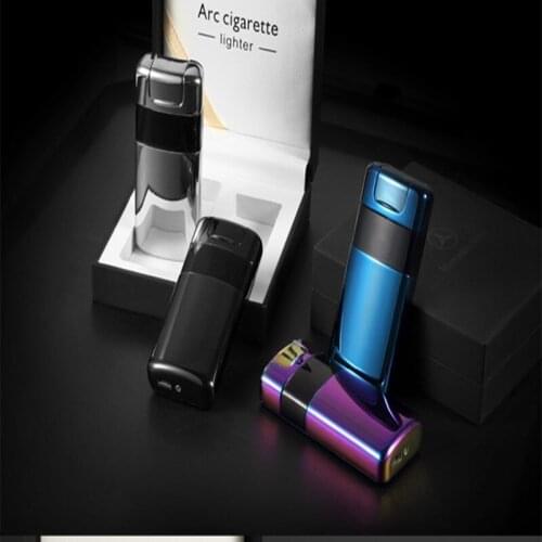 Wireless Charging Arc Pulse Power Display Lighter Touch Ignition Metal Windproof Cigarette Lighter Fashionable Cigar Accessories