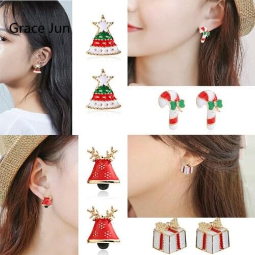 GRACE JUN New Arrival Christmas Series Bell Tree Gift Box Garland, Deer Clip on Earrings No Pierced for Women Girl Ear Clip