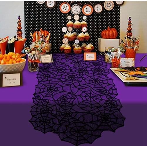 Halloween Spider Web Black Lace Tablecloth Table Decoration Table Runner Halloween Desktop Party Accessories Home Textile