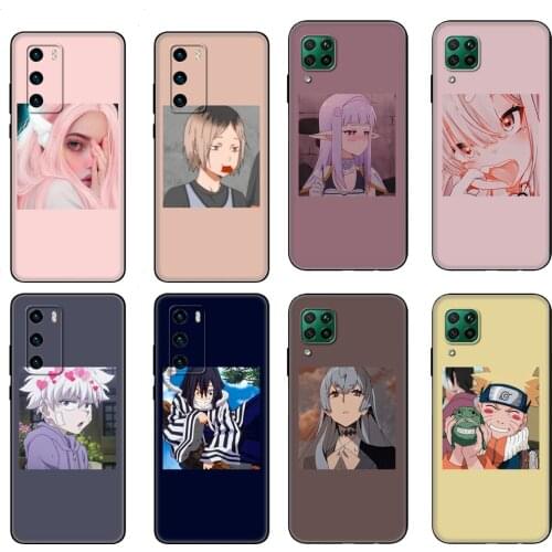 Black tpu Case For Huawei P30 Lite P30 Pro P40 Case For Huawei P40 LITE E P Smart 2020 Case Cover Anime icons