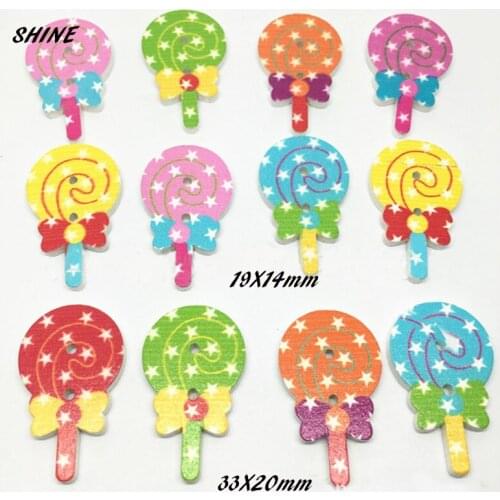Wood Sewing Button Scrapbooking Lollipop Mixed Random Two Holes Pattern 33 x 20mm\19 x 14mm 30PCs Costura Botones decorate 2016