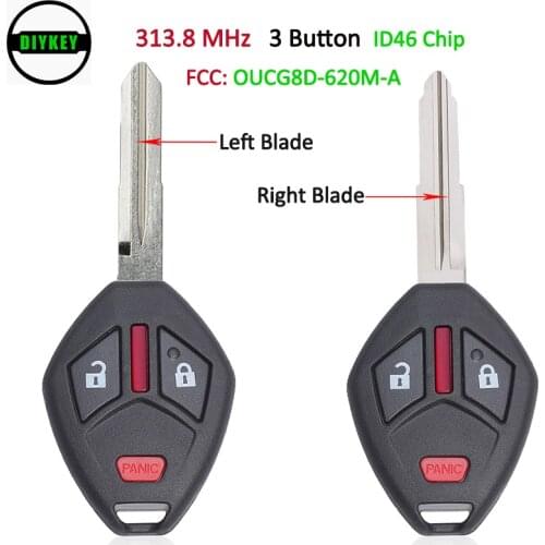 DIYKEY Remote Key FOB 2+1 3 Button 313.8MHz ID46 for Mitsubishi Endeavor 2006 2007 2008 2009 2010 2011 FCC ID: OUCG8D-620M-A
