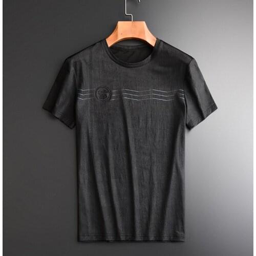 Men Luxury Ice Silk Wrinkle Fabric Round Collar Tshirts Summer Plus Size 4xl Slim Young Man Mens T-shirts