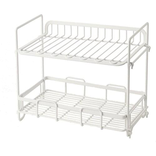 Pemegang Rak Double-layer Iron Drain Rack Stainless Steel Hollow Bumbu Botol Toples Kitchen Supplies Dish Storage Shelf