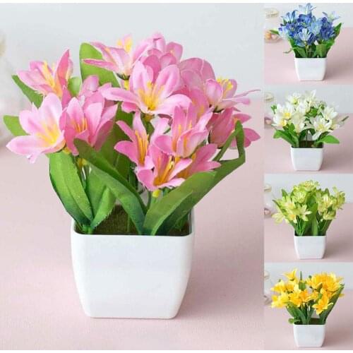 Artificial Lily Flower Plant Home Garden Office Cafe Wedding Party Small Bonsai Table Decor