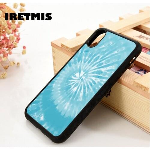 Iretmis 5 5S SE 6 6S TPU Silicone Rubber Phone Case Cover for iPhone 7 8 Plus X Xs 11 12 MINI Pro Max XR Blue Tie Dye