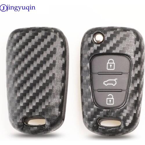 Jingyuqin 10ps 3 Buttons Carbon Fiber Patten Silicone Car Key Shell For HYUNDAI I30 IX35 For Kia K2 K5 Car Keys Blank Case Cover