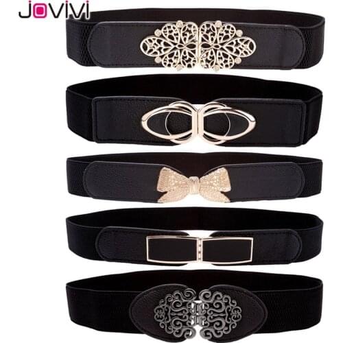Jovivi New Style Bulk Price Fashion Lady Vintage Skinny Wide Elastic Cinch Women Waistband Waist Belt Decor Black Color 5 Styles