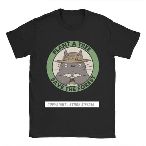 Awesome Men Tshirts Save The Forest Totoro Men T Shirts Miyazaki Anime Japan Manga My Neighbor Ghibli Spirit Shirt T Shirts