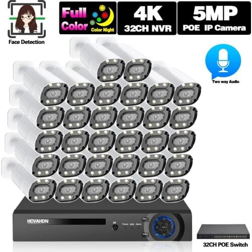 32 Channel NVR Kit 5MP POE CCTV Camera Security System Kit 16CH 4K NVR Color Night Vision Video Surveillance Camera System Set