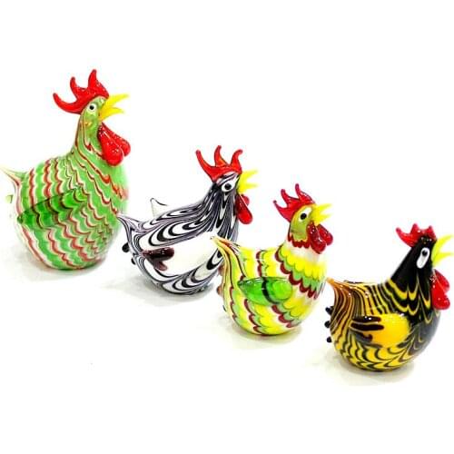Colorful Murano Glass Rooster Animal Figurines European Style Miniature Handmade Cute Cock Chicken Ornament Home Decor Xmas Gift