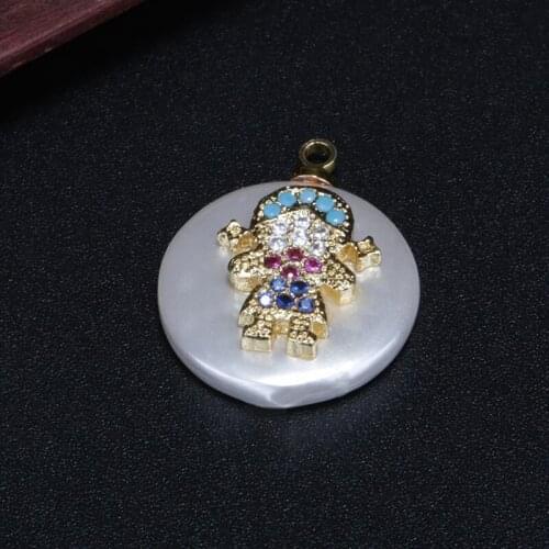 Colorful cz pave girl kid child charm gold pendant bead for jewelry making for choker earring DIY for mother