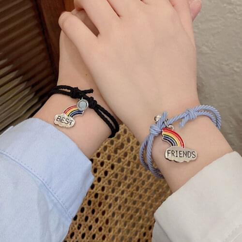 2pcs paired magnetic Attract Couple Bracelet lovers Rainbow matching Pendant Best Friends bff rope charm bracelet for Women Men