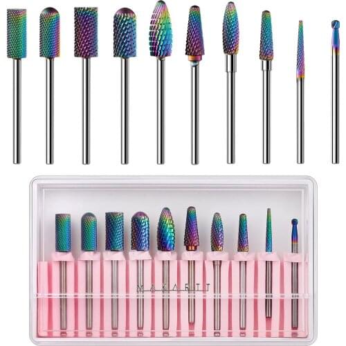 Makartt Nail Drill Bits Set, 10Pcs Tungsten Carbide Nail Drill Bits Remove Acrylic Poly Nail Gel Nail Polish B-36, 3/32 inch