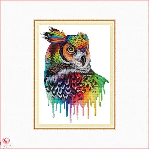 Rainbow Owl Cross Stitch Kits Animal Patterns Printed Canvas Embroidery Needlework Sets 11CT 14CT DIY Crafts Home Deco Painting