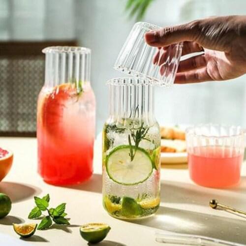Glass Water Bottle Set Juice Pitcher Cup Set Transparent Water Jugs Lemon Kettle Tea Cups Home Water Jug Milk Drinkware