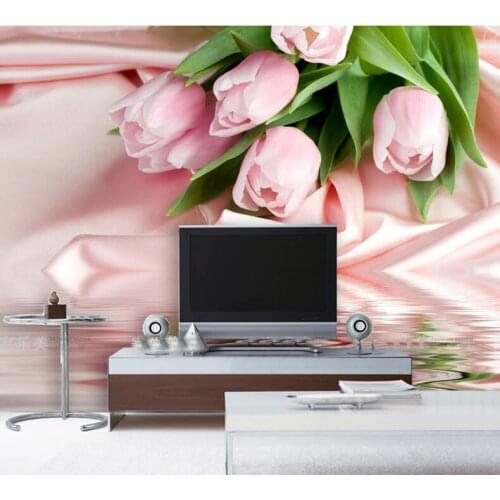 Bacaz Pink Cloth Tulip Flower Papel Mural 3d Wallpaper Mural for Living Room 3d Flower Wall paper Mural Home Decor