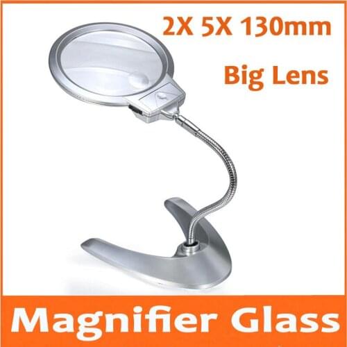 2x 5X 130mm Lens Desktop Type Mangifier Table Lamp Watch Repair Magnifier Electronic Maintenance Welding Tool Magnifying Glass