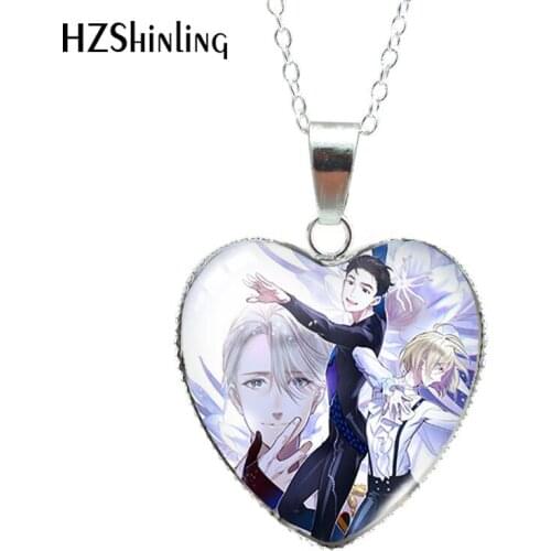 2021 New Arrival Yuri!!! On Ice Anime Heart Shaped Glass Cabochon Pendants Fashion Jewelry Necklace