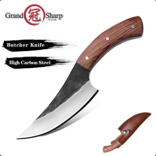 Grandsharp Hunting Knife High-carbon Steel Handmade Fixed Knife 58HRC Wooden Handle Camping Tactical Survival EDC Rescue Outdoor