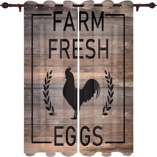 Farm Chicken Wheat Ears Wood Grain Window Curtains Kids Room Living Room Curtain Panels Valance Curtains for Kitchen