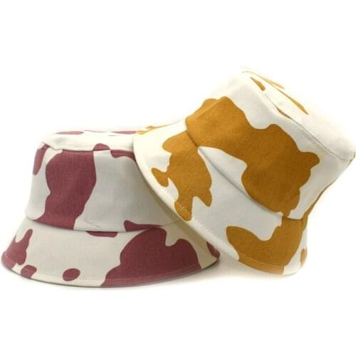 Bucket Hats 2021 Spring Summer Women Girls Cow Print Hat Designer Bucket Sun Cap Accessories Korean Style Sample