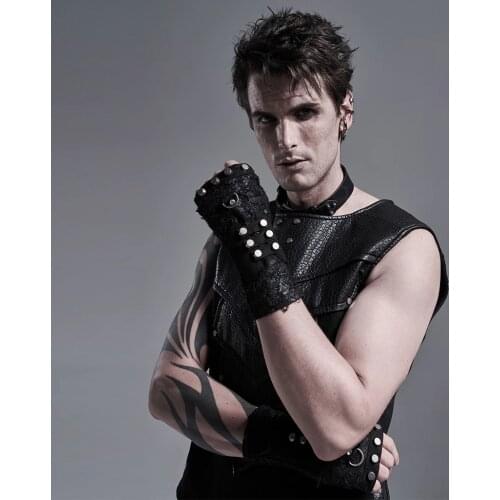 PUNKRAVE Mens Punk Knit Decadence Long Gloves Personality Fashion Cool Fingerless Locomotive Gloves