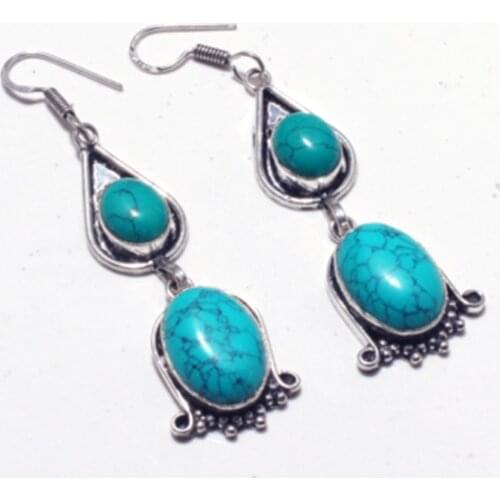Genuine Copper Turquoise Silver Overlay on Copper Earrings ,Hand made Women Jewelry Gift , E5330