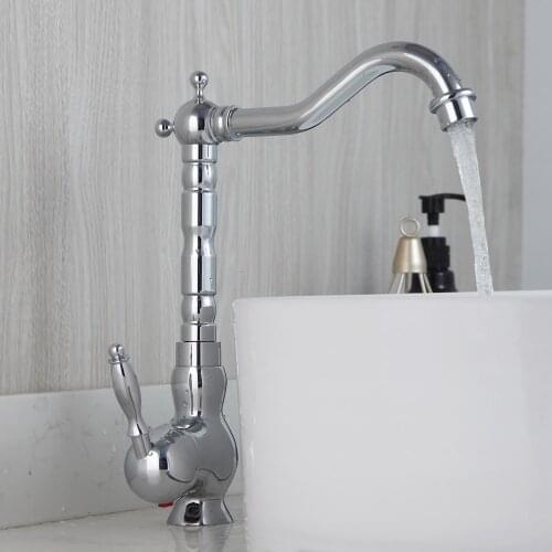 Polished Chrome Single Handle Bathroom Kitchen Sink Faucet Vanity Basin Swivel Spout Hot/Cold Mixer Tap
