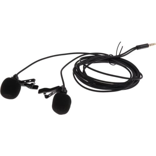 3.5mm Plug Clip-on Wired Microphone Lapel Collar Dual MIC Black for Interview Voice Chat Online Karaoke Accessory