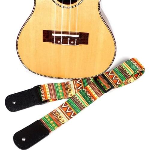 National Style Printing Acoustic Folk Guitar Straps Adjustable Thickened Leather End Electric Guitar Bass Ukulele Straps Belts