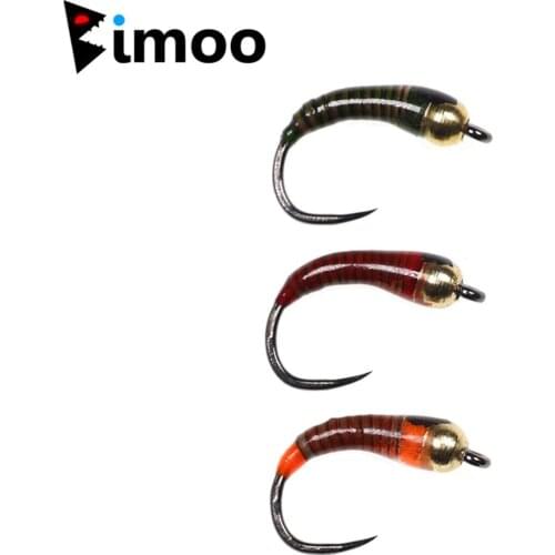 Bimoo 6pcs size 12 14 16 18 Barbless Hook Brass Bead Peacock Herl Nymph Quill Perdigone Fishing Flies Trout Fishing Lure Bait