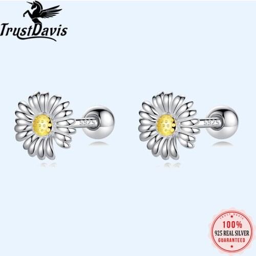 Trustdavis Real 925 Sterling Silver Flower Screw Stud Earrings For Women Children Baby Girls Kids Mini Minimalist Jewelry DS1020