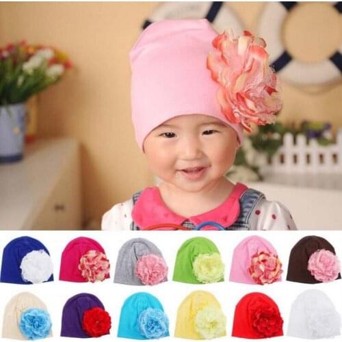 1 Piece Winter Autumn Crochet Baby Hat Girls Cap Beanie Flower Infant Cotton knitted toddlers New Children 13 colors Floral