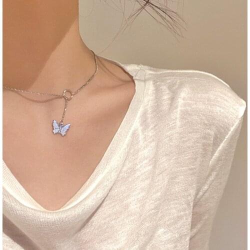 Korean Style Butterfly Pendant Necklaces for Women 2021 New Clavicle Chain Choker Necklace Jewelry Accessories Collares Gift