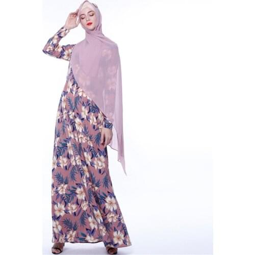 2021 Autumn Muslim Womens New Printed Long Skirt A-Line Big Swing Fashion European And American Dress Spot