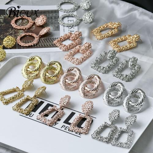 BICUX Fashion Gold Drop Earrings for Women Statement Big Geometric Metal Earring Womens Hanging Earrings 2019 Modern Jewelry