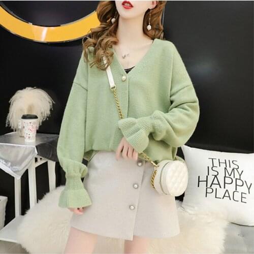 Women 2020 Spring Autumn Sweater Cardigans Female V neck Long Sleeve Knitted Outerwear Ladies Casual Chic Tops Sueter Mujer L446