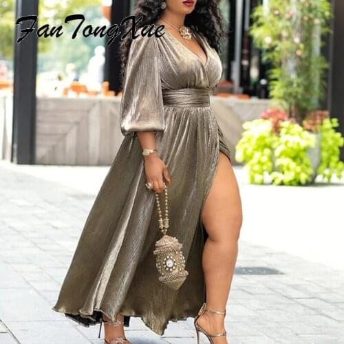 Fall Dresses for Women 2021 Solid Satin Office Lady Fashion Dress Women Fit Flare Lantern Sleeve V Neck OL Vintage Long Dress